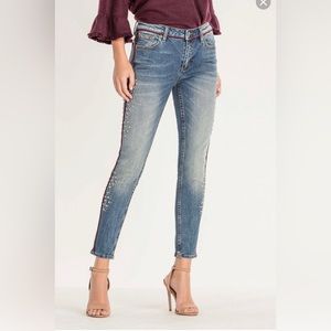 Miss Me Pipe Down Embellished Pearls Studs Mid Rise Ankle Skinny Jeans
